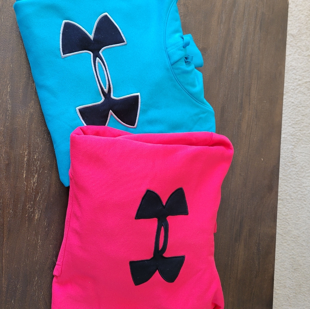 2 Under Armour Hoodie Sweatshirts - Teal/Blue and Pink